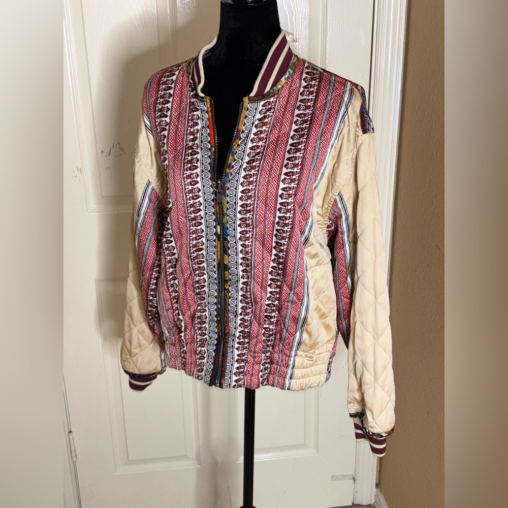 Free People Pandora Bomber Patchwork Jacket Reversible Zip Up XS $248​ - Picture 6 of 13
